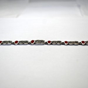 80's Art Deco sterling coral pyrite figure 8 bling bracelet, 925 silver marcasite infinity links image 4