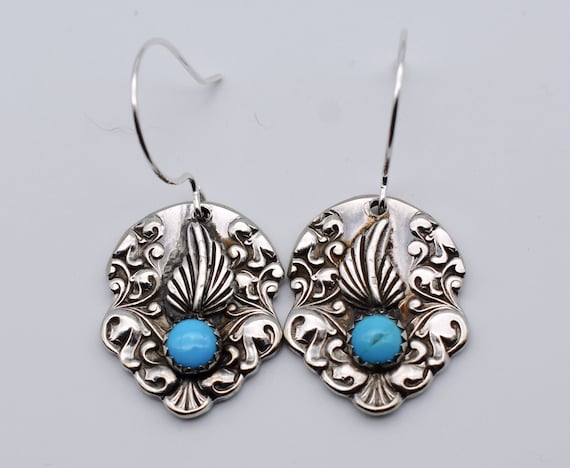 70's ornate turquoise and silver plate leaf & vin… - image 6