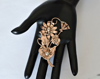 Vintage Sterling Vermeil Flower Brooch, Rose Gold Washed Silver, 1940s Arts & Crafts
