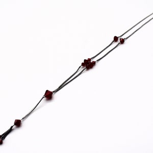 70's sterling dark red crystal Gothic fringe Y necklace, MS Co oxidized 925 silver glass bicones necklace image 5