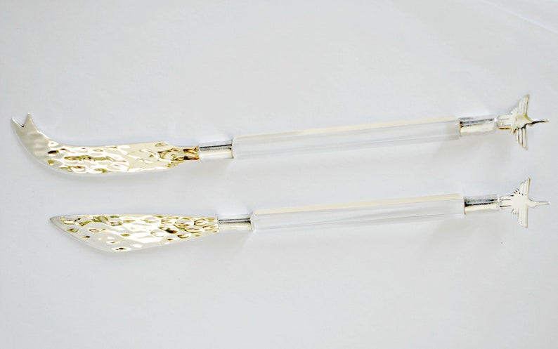 70's Dellapina sterling acrylic phoenix cheese knives, mod Peru 925 silver & clear lucite serving utensils image 10