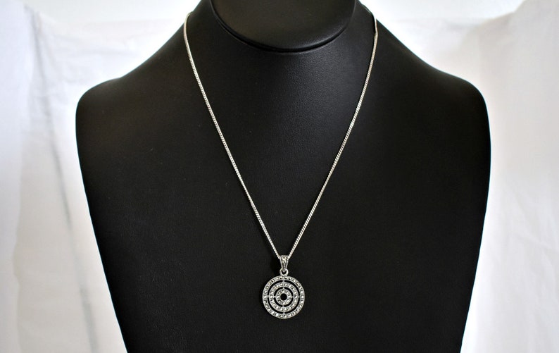 80's sterling pyrite circles of eternity pendant, SA THAI 925 silver marcasite mystic spiral necklace image 7