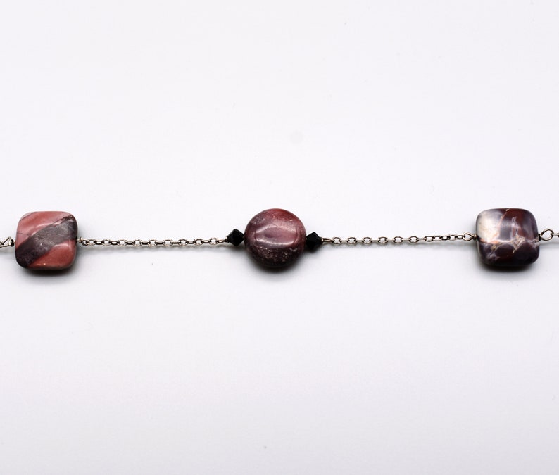 Mod 70's sterling rhodonite black crystal choker, edgy 925 silver bicones square & round discs necklace image 5