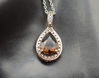 90's Ross-Simons brown spinel diamond & sterling teardrop pendant, partial vermeil 925 silver bling necklace