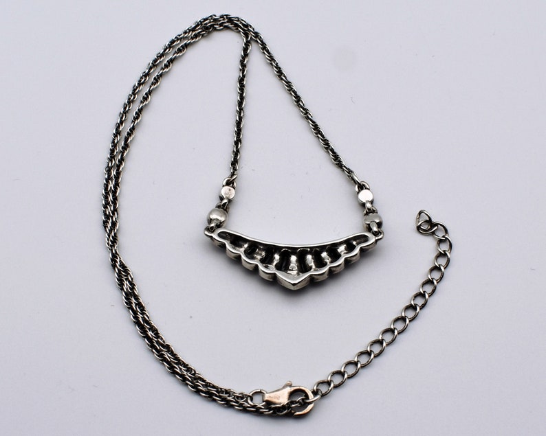 80's Art Deco style sterling & crystal bib, abstract 925 silver scalloped triangle necklace image 6