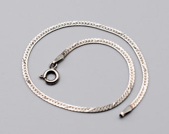 Minimalist 80's sterling slashed herringbone bracelet, thin Italy 925 silver two-sided chain