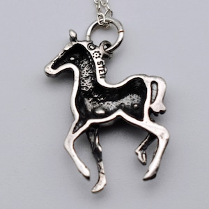 70's sterling prancing horse foal pendant, charming little 925 silver colt filly rolo chain necklace image 6