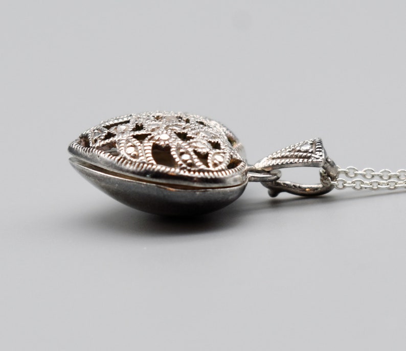 90's CW 925 silver diamond heart locket, open work sterling designer bling sweetheart necklace image 4