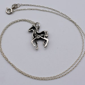 70's sterling prancing horse foal pendant, charming little 925 silver colt filly rolo chain necklace image 2
