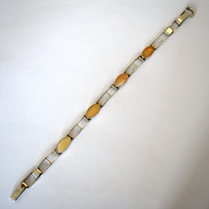 Edgy 60's sterling queen conch Modernist link bracelet, 925 silver bars & orange ovals stacker image 5