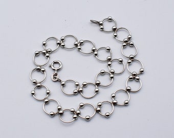 Bracelet minimaliste anneaux de perles en argent 925 des années 80, bracelet de cheville à maillons géométriques en argent sterling