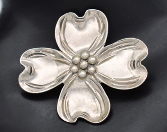 Modernist 60's Beau sterling dogwood pin, mid-century 925 silver Beaucraft flower brooch