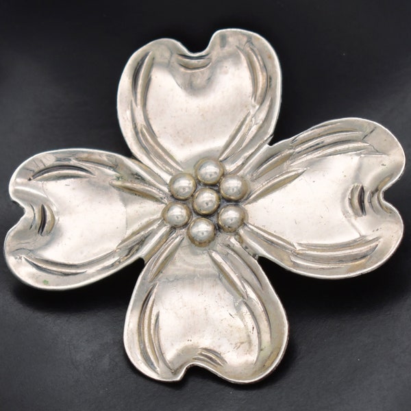 Modernist 60's Beau sterling dogwood pin, mid-century 925 silver Beaucraft flower brooch