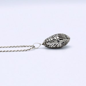 80's sterling marcasite ornate egg pendant, unusual Byzantine 925 silver pyrite cage necklace image 8