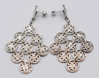 70's sacred geometry circles in circles sterling dangles, big 925 silver mystic kite earrings