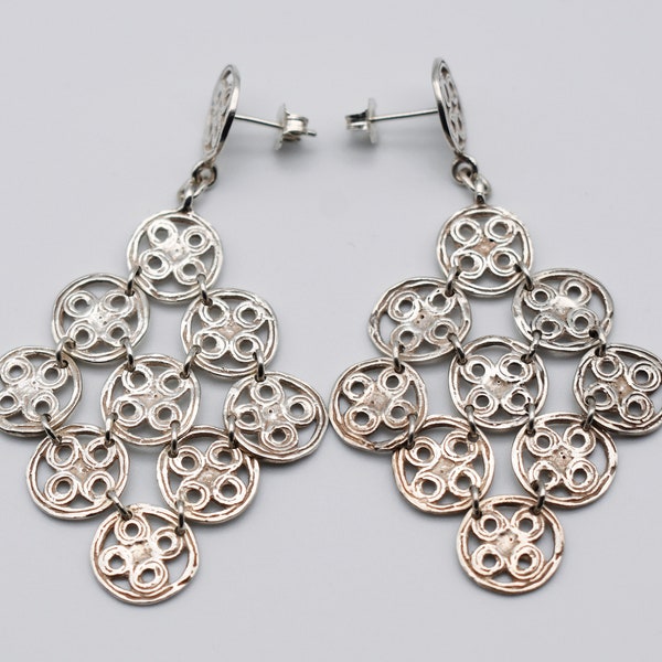 70's sacred geometry circles in circles sterling dangles, big 925 silver mystic kite earrings