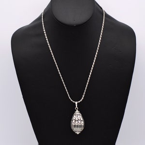 80's sterling marcasite ornate egg pendant, unusual Byzantine 925 silver pyrite cage necklace image 1