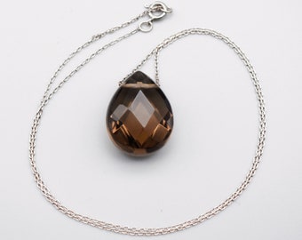 Minimalist 90's purple brown spinel sterling affixed pendant, 925 silver faceted teardrop necklace