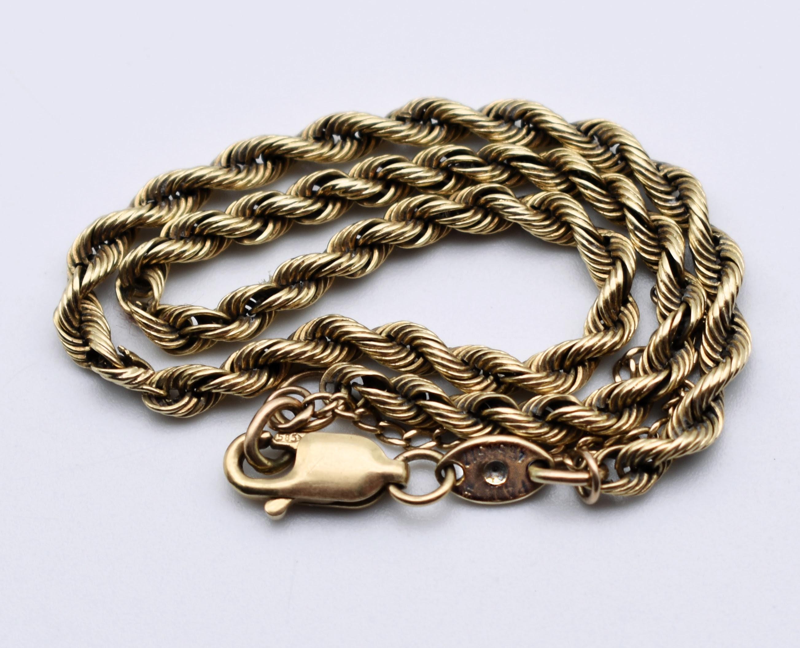 80's Italy 585 Gold Rope Chain & Single Diamond Bracelet, PAT #465