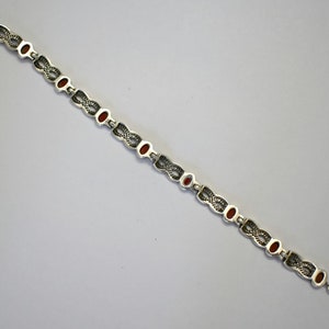 80's Art Deco sterling coral pyrite figure 8 bling bracelet, 925 silver marcasite infinity links image 2