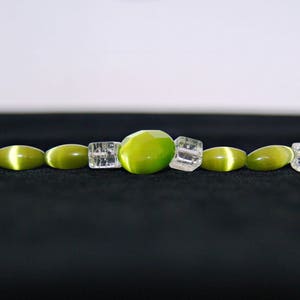 Mod 60's neon green cats eye crackle glass sterling necklace, psychedelic 925 silver beaded statement image 5