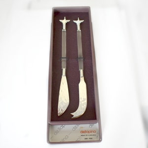 70's Dellapina sterling acrylic phoenix cheese knives, mod Peru 925 silver & clear lucite serving utensils image 1
