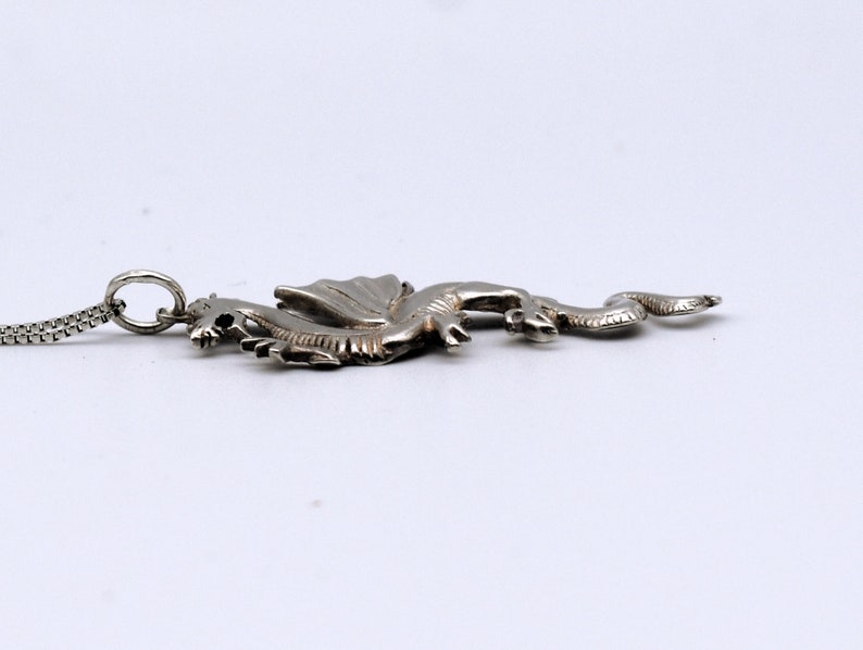 80's sterling winged dragon pendant, edgy 925 silver coatl box chain rocker necklace image 3