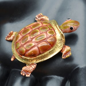 60's Original by Robert turtle brooch, OOAK Robert Original ceramic enamel gold plate tortoise pin image 1