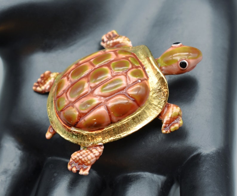 60's Original by Robert turtle brooch, OOAK Robert Original ceramic enamel gold plate tortoise pin image 1