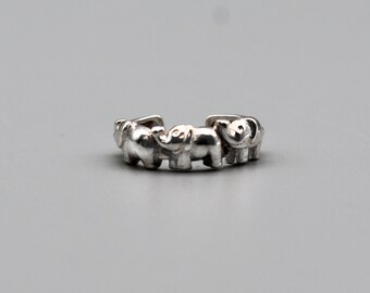 90's sterling lucky elephants size 3 midi ring, Thai 925 silver adjustable happy pachyderms toe ring