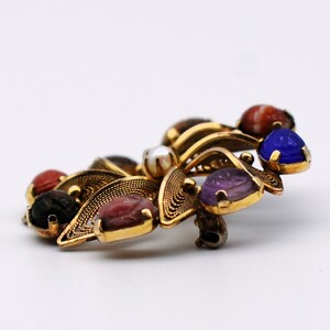 40's Egyptian Revival B-M Co gold filled pinwheel brooch, gemstone scarabs 12k GF filigree flower pin image 2