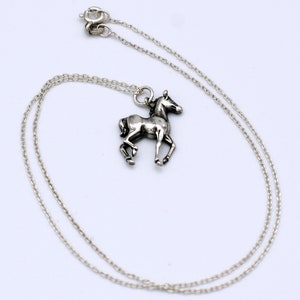 70's sterling prancing horse foal pendant, charming little 925 silver colt filly rolo chain necklace image 8