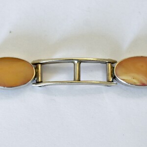 Edgy 60's sterling queen conch Modernist link bracelet, 925 silver bars & orange ovals stacker image 3
