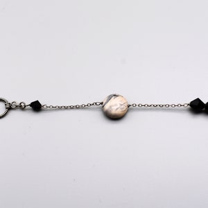 Mod 70's sterling rhodonite black crystal choker, edgy 925 silver bicones square & round discs necklace image 2