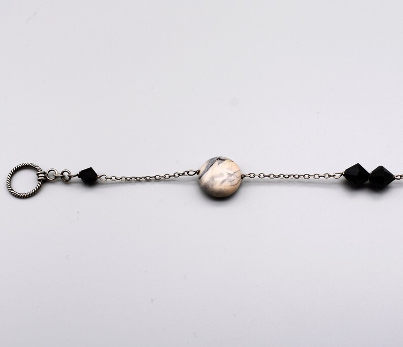 Mod 70's sterling rhodonite black crystal choker, edgy 925 silver bicones square & round discs necklace image 2