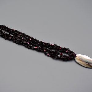 90's garnet pearl 925 sterling silver LUC 3 strand torsade necklace, big detachable abalone shell pendant image 8