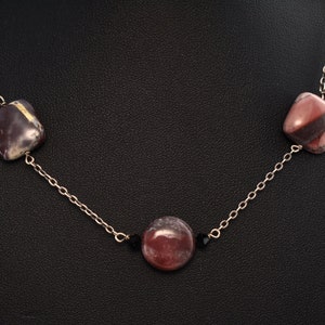 Mod 70's sterling rhodonite black crystal choker, edgy 925 silver bicones square & round discs necklace image 7