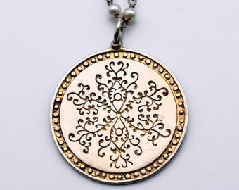90's Baroni Designs 925 silver vermeil ivy pendant, long sterling & pearl romantic boho necklace