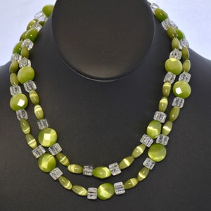 Mod 60's neon green cats eye crackle glass sterling necklace, psychedelic 925 silver beaded statement image 10