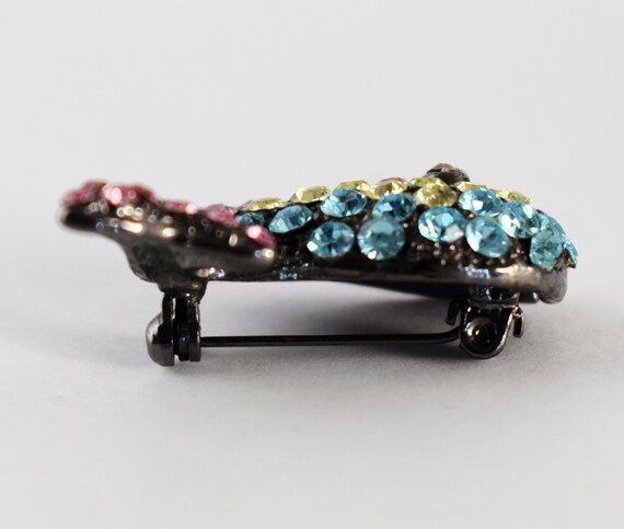 60's gunmetal rhinestone smiling whale brooch, wh… - image 4