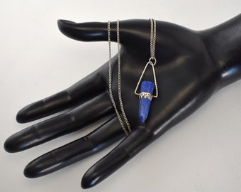 Silver Leaf Wrapped Lapis Lazuli Hexagonal Pendulum Pendant Bead SH1365 