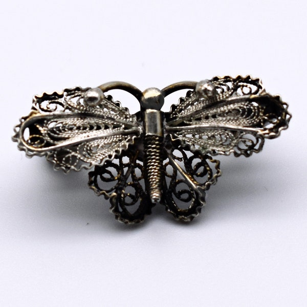 60's 800 silver Alioto Adriana filigree butterfly brooch, dainty Italy 79GE c clasp scatter pin