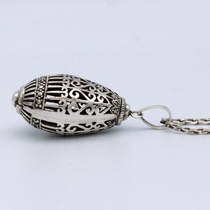80's sterling marcasite ornate egg pendant, unusual Byzantine 925 silver pyrite cage necklace image 5