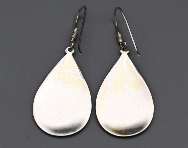 80's hammered sterling hippie teardrop dangles, textured 925 silver psychedelic boho earrings image 2