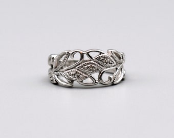 90's diamonds sterling leaves size 6 graduated boho band, RJ Graziano 925 silver textured hippie ring