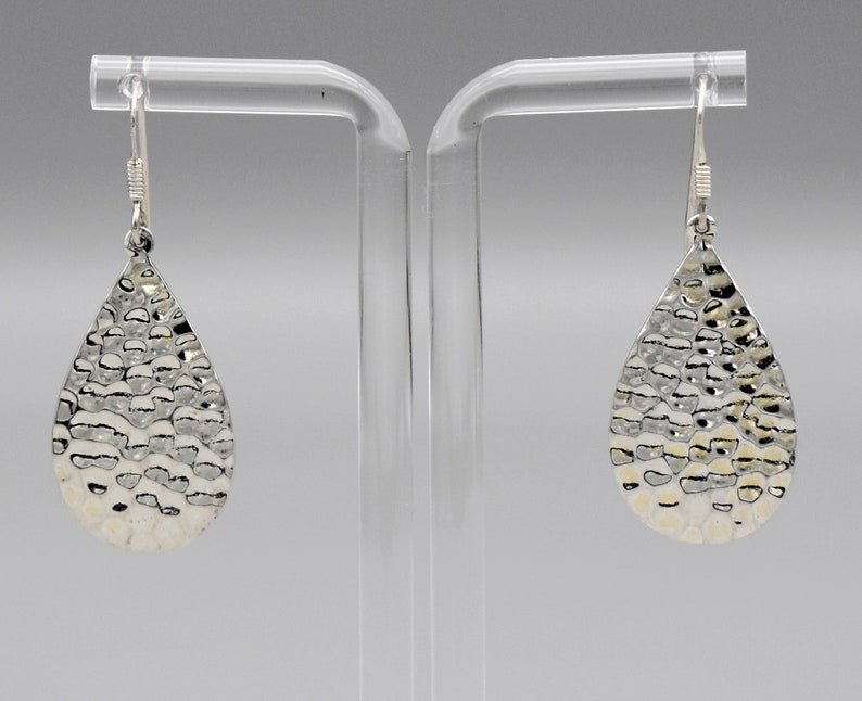 80's hammered sterling hippie teardrop dangles, textured 925 silver psychedelic boho earrings image 6