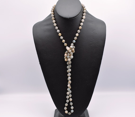 Long 80's labradorite bead boho necklace, double … - image 1