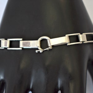 Edgy 60's sterling queen conch Modernist link bracelet, 925 silver bars & orange ovals stacker image 9