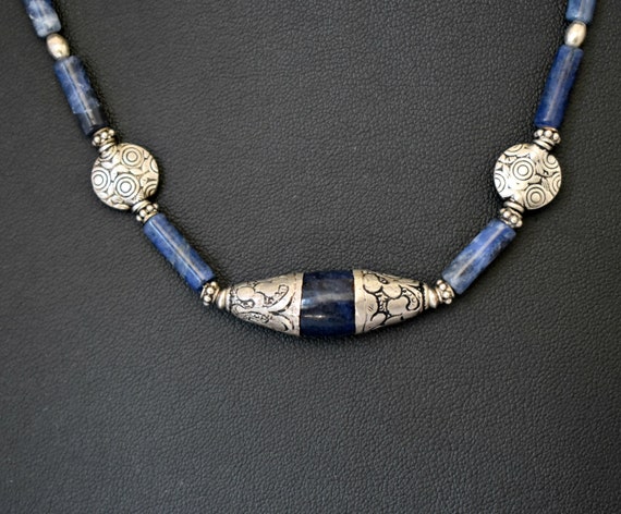 70's sterling sodalite mystic tribal necklace, bl… - image 5