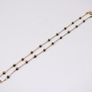 60's 14k GF metal & pearls choker, dainty dyed copper pearls gold filled paper clip chain necklace image 3